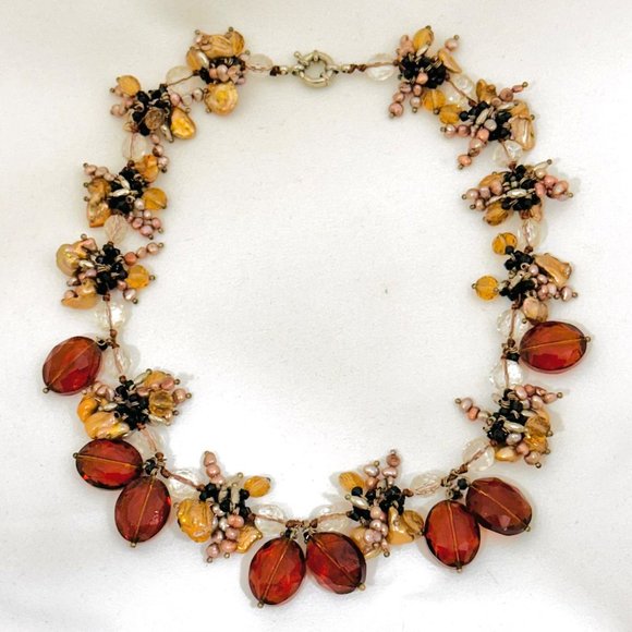 Cluster Necklace with Deep Amber Color Faceted Beads - J. Crew? - Picture 5 of 7